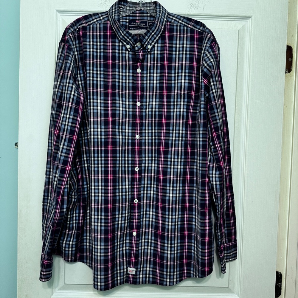 Vineyard Vines Navy Blue Plaid Casual Button Down Shirt